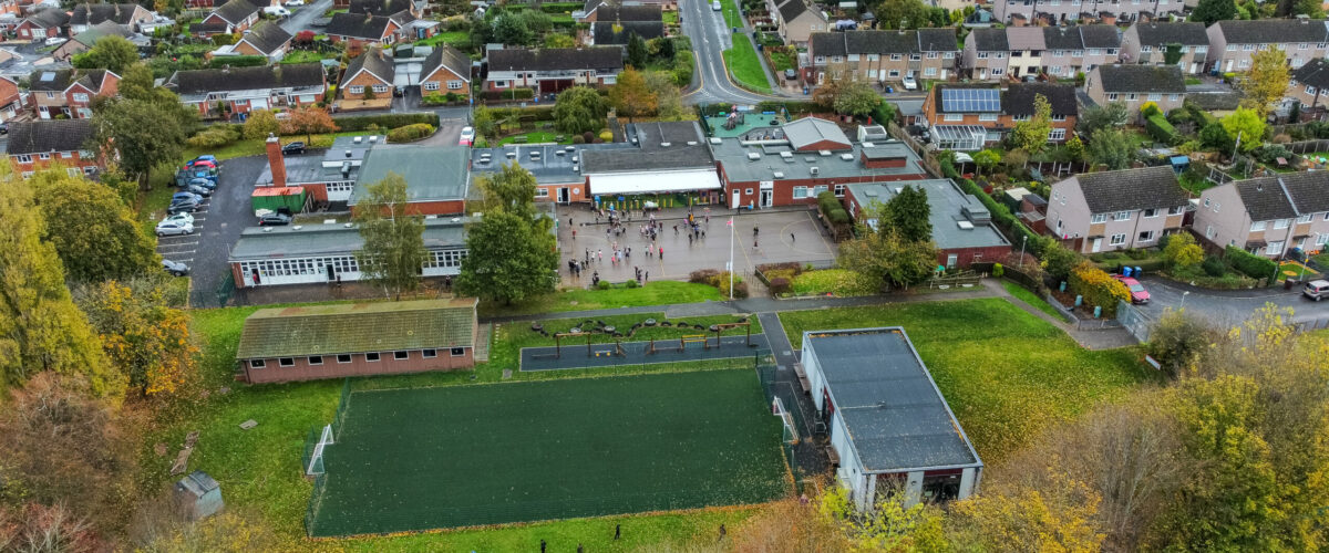 aerial view of casltechurch primary school
